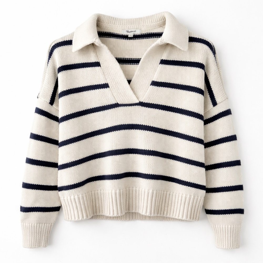 Madewell Nautical Striped Collared Sweater XXS Coastal Grandmother Knit